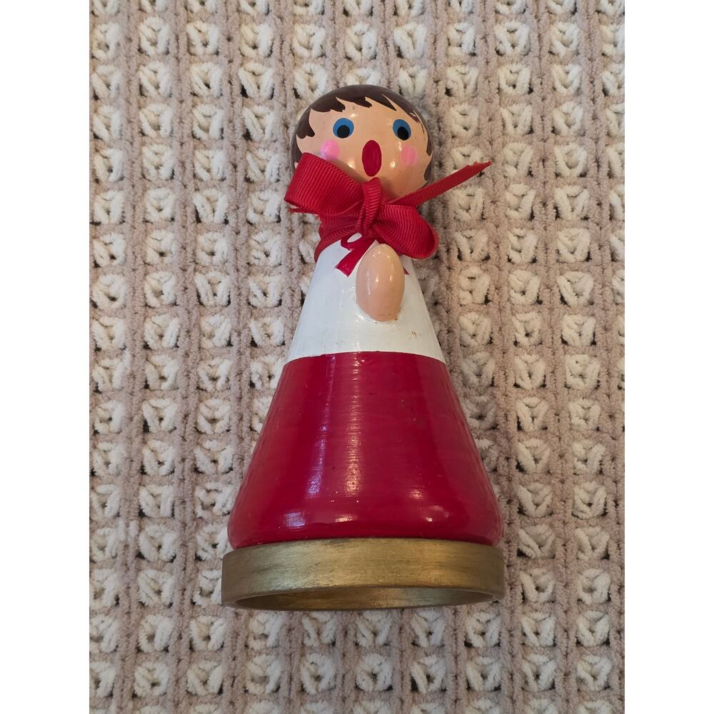 VTG Fomerz MCM Christmas Red Robe Boy Caroler Choir Music Box Cracked Base READ